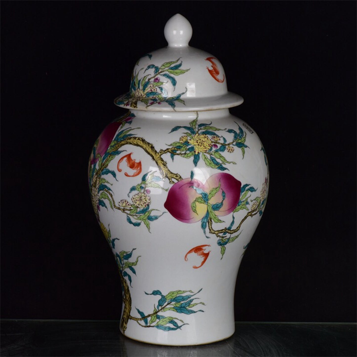 Chinese antique pink nine peach painting general jar