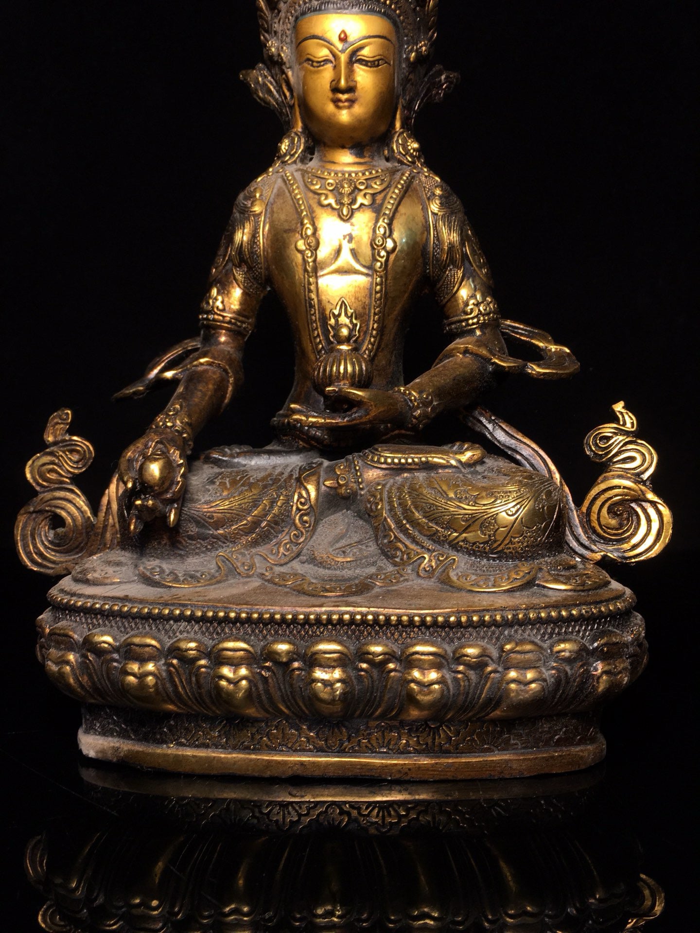 Chinese Antique Pure Copper Earth Treasure Bodhisattva Buddha Statue