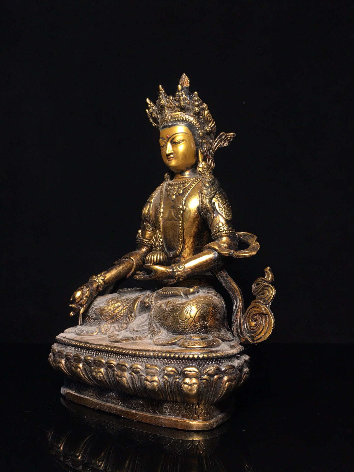 Chinese Antique Pure Copper Earth Treasure Bodhisattva Buddha Statue
