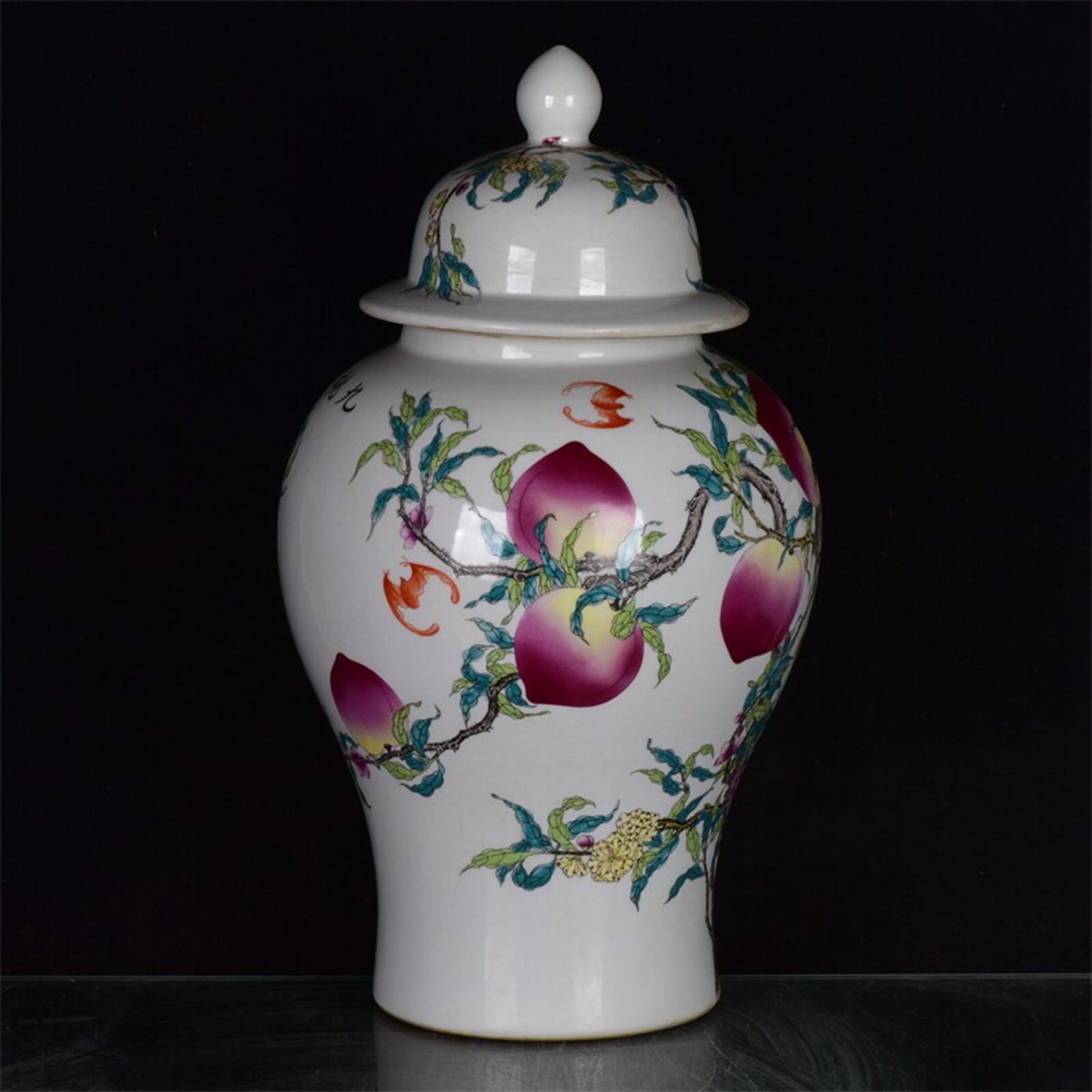 Chinese antique pink nine peach painting general jar