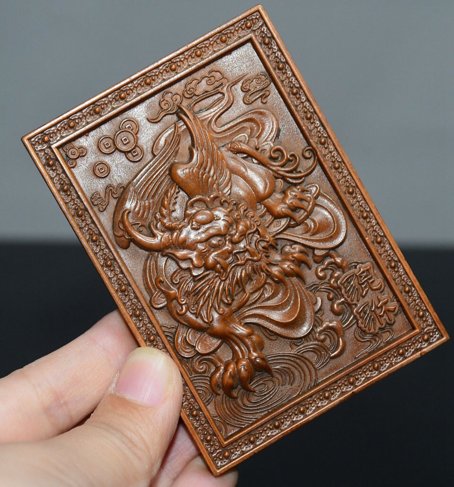 Chinese antique small leaf boxwood pixiu pendant