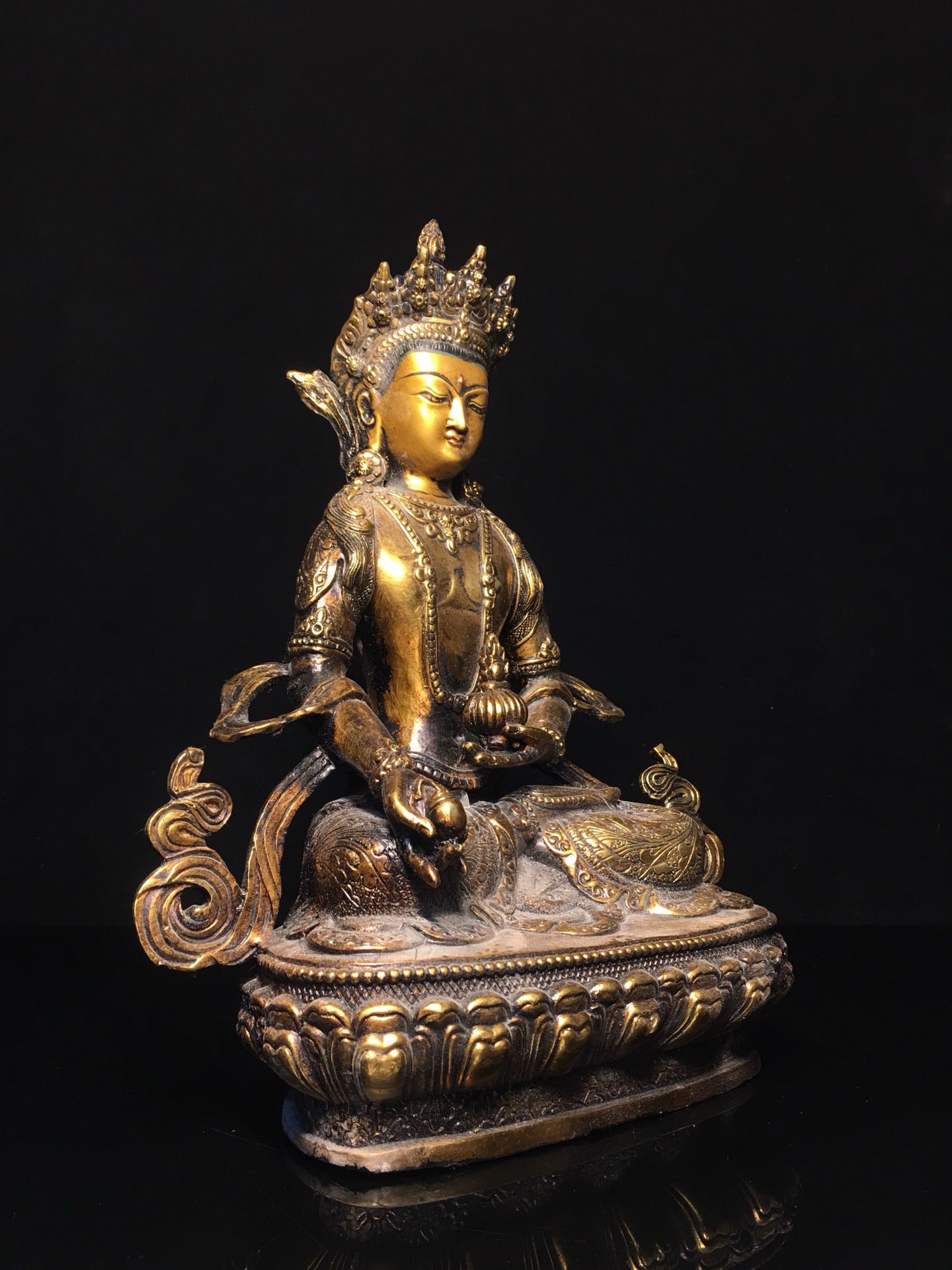 Chinese Antique Pure Copper Earth Treasure Bodhisattva Buddha Statue