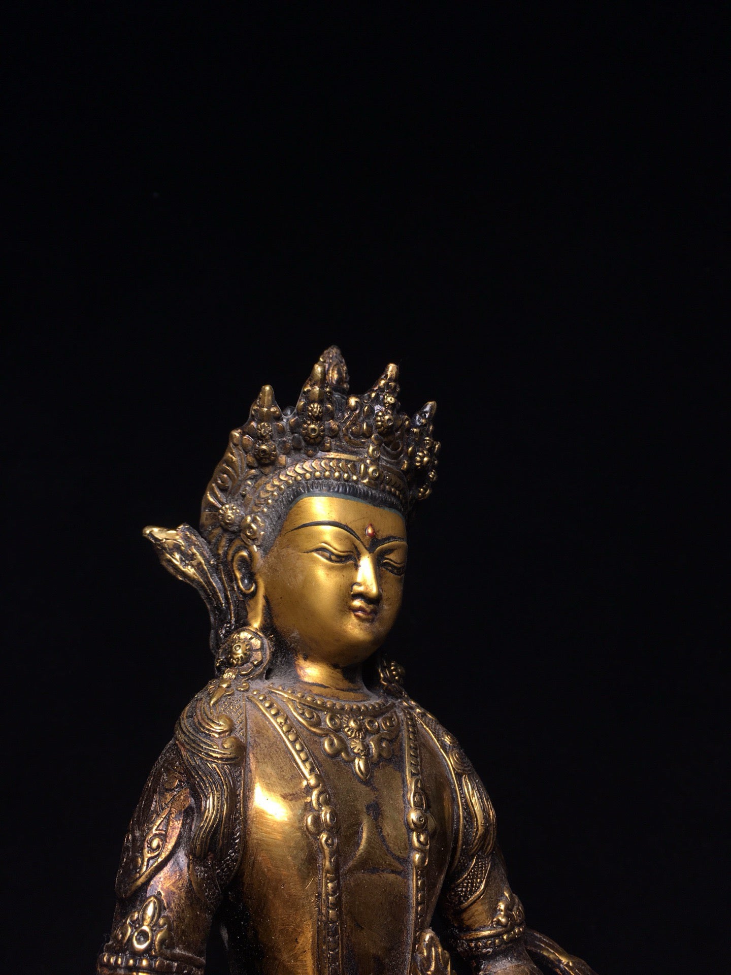 Chinese Antique Pure Copper Earth Treasure Bodhisattva Buddha Statue