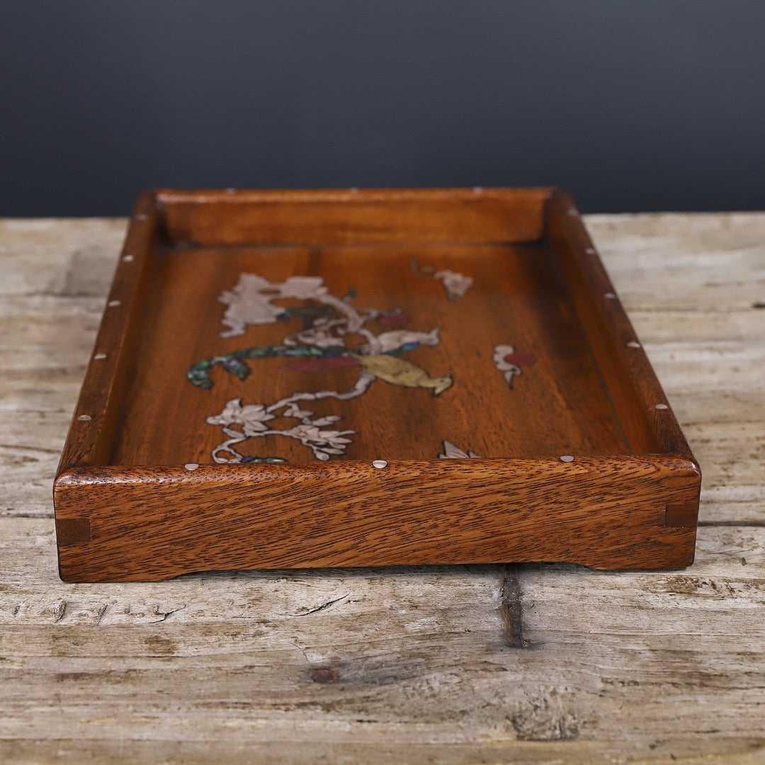 Chinese antique rosewood handmade carved tea plate