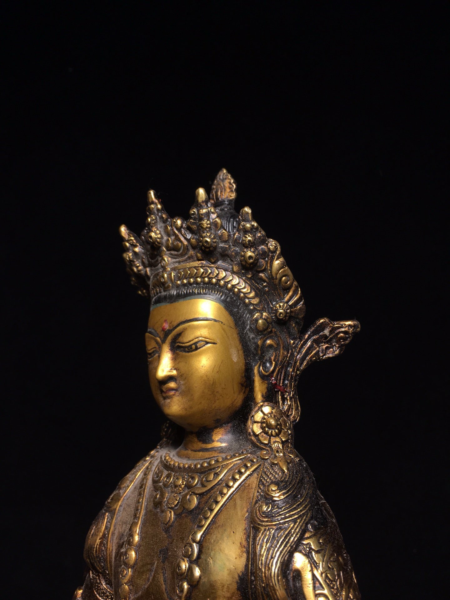 Chinese Antique Pure Copper Earth Treasure Bodhisattva Buddha Statue