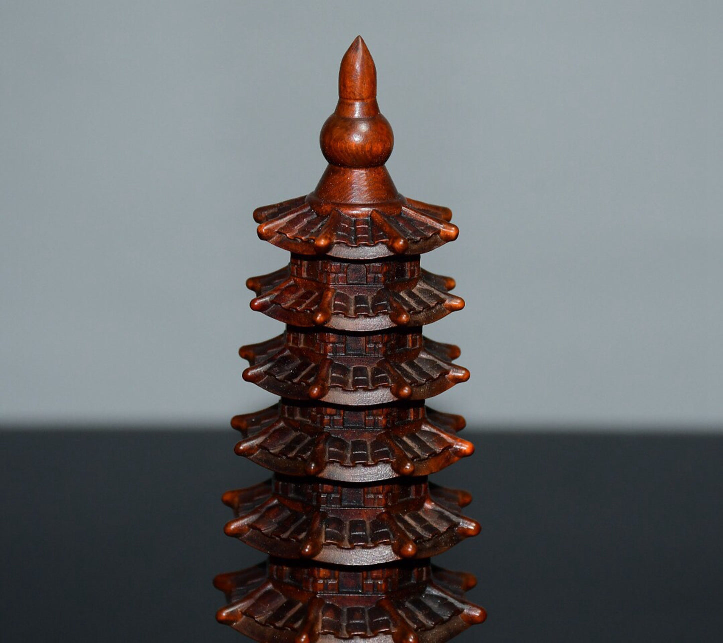 Chinese antique small leaf boxwood seven story Wenchang Pagoda ornaments