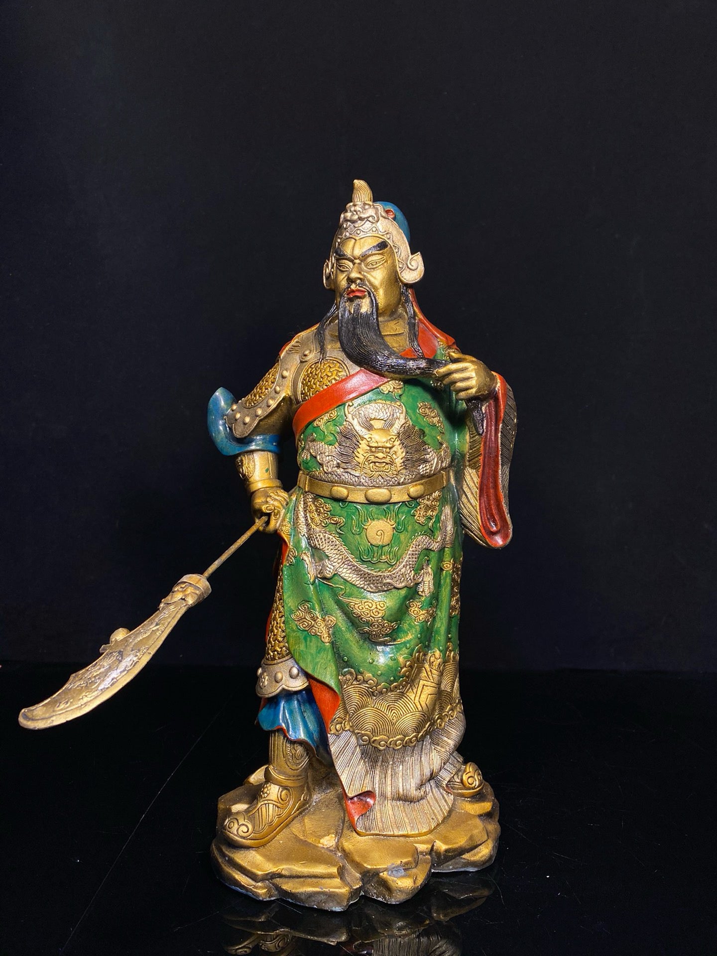 Chinese antique pure copper painted Guan Gong