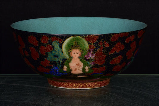 Chinese antique black gold glazed Tangka bowl