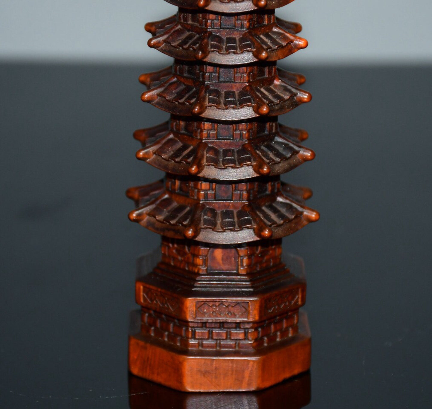 Chinese antique small leaf boxwood seven story Wenchang Pagoda ornaments