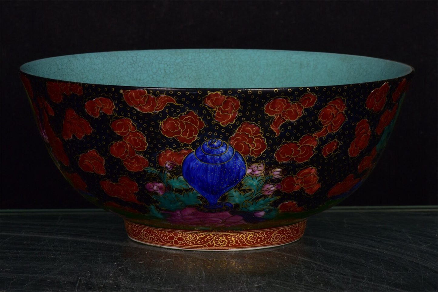 Chinese antique black gold glazed Tangka bowl