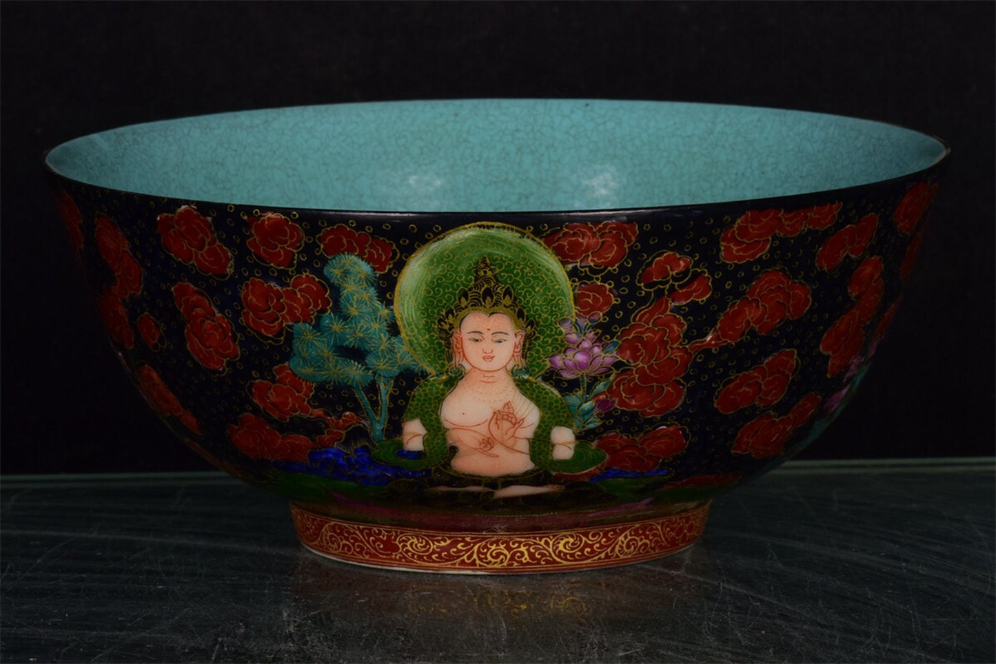 Chinese antique black gold glazed Tangka bowl