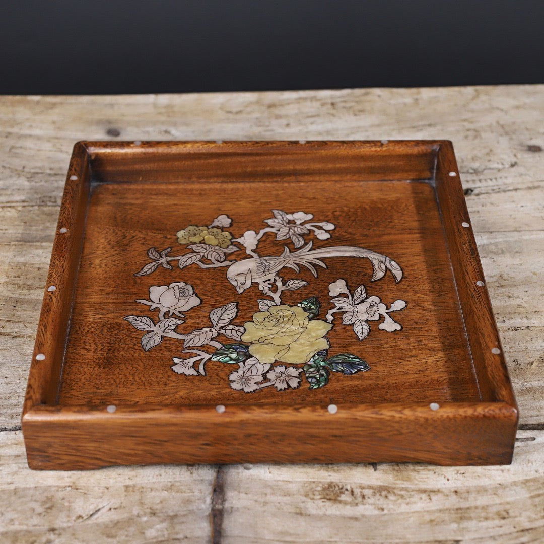 Chinese antique rosewood handmade carved tea plate