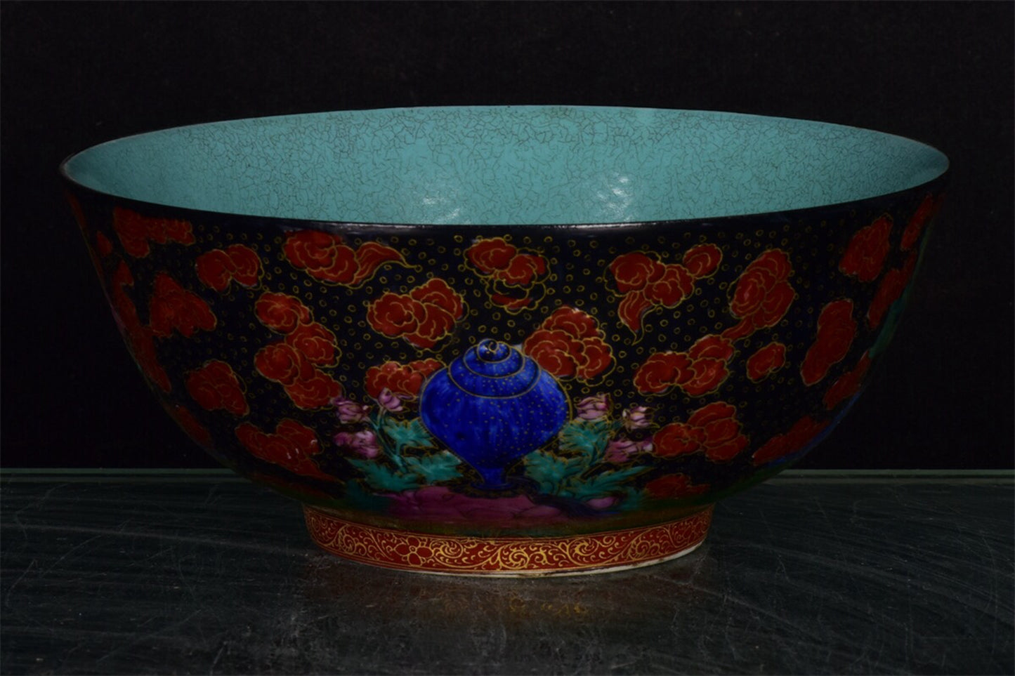 Chinese antique black gold glazed Tangka bowl