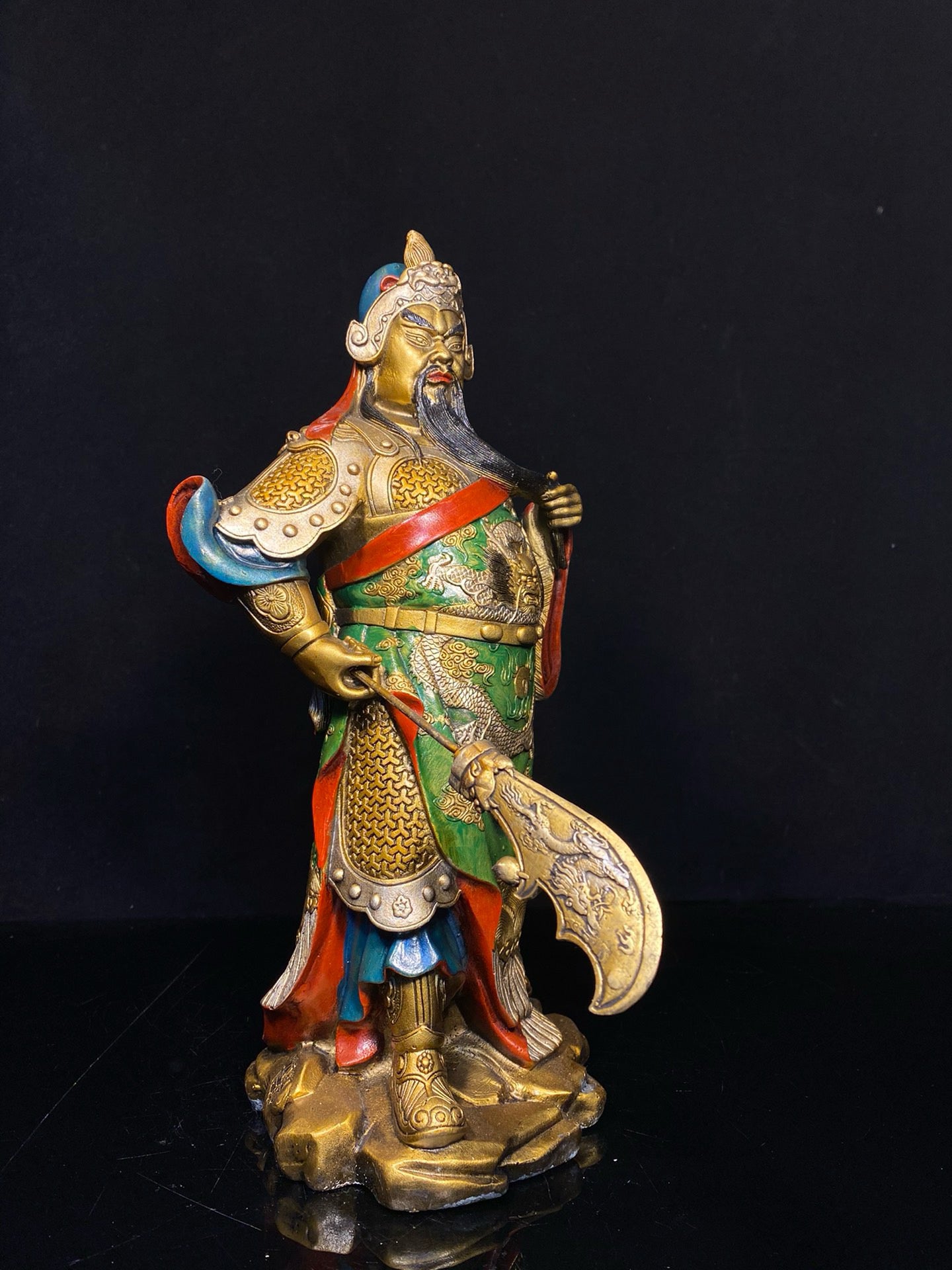 Chinese antique pure copper painted Guan Gong