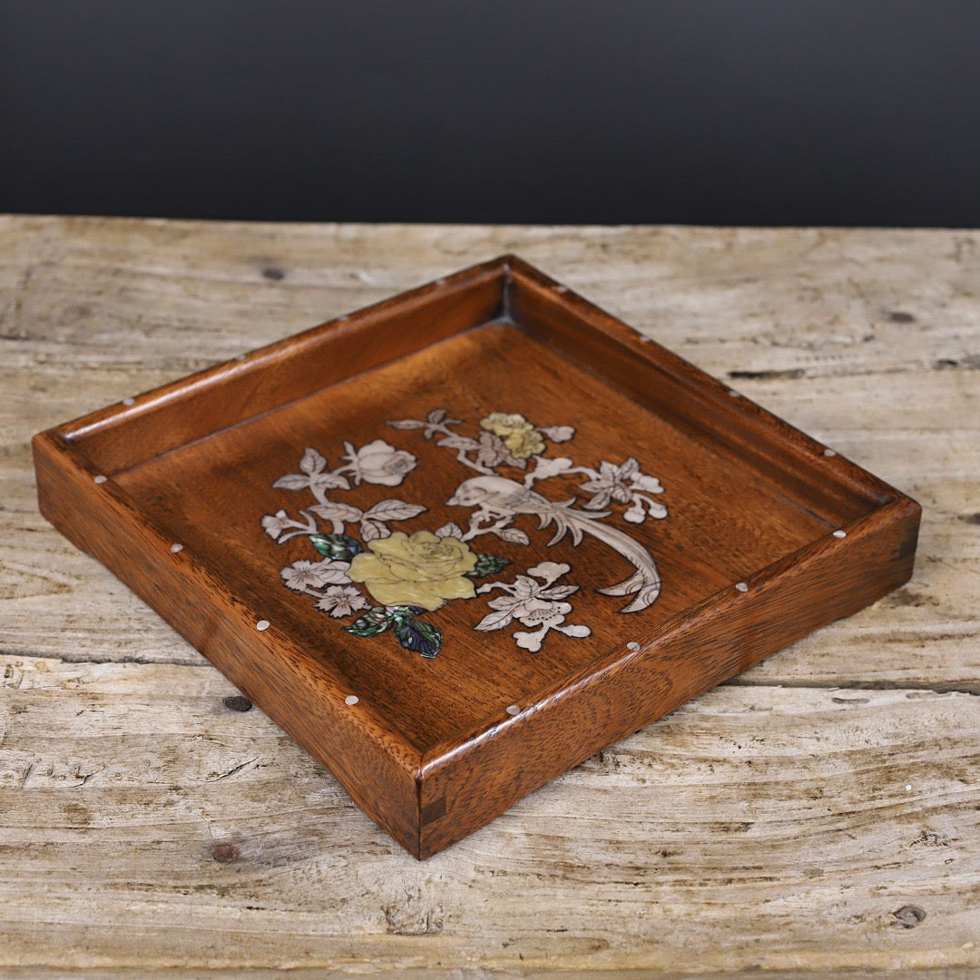 Chinese antique rosewood handmade carved tea plate