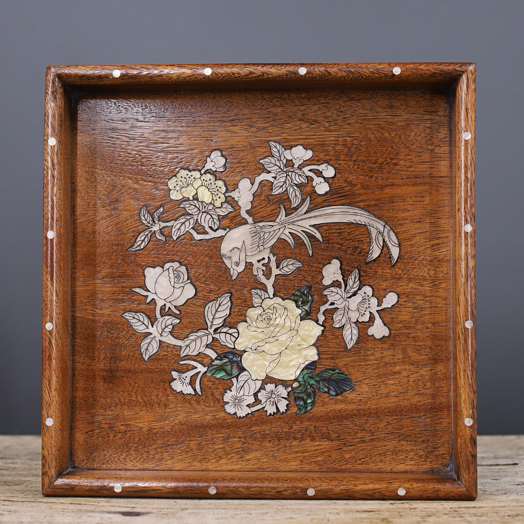 Chinese antique rosewood handmade carved tea plate