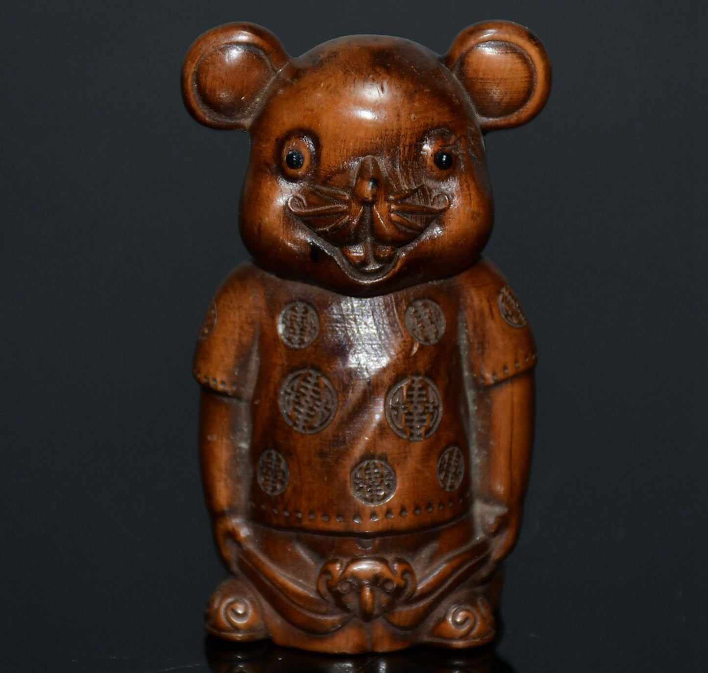 Chinese antique small leaf boxwood Mickey Mouse ornament