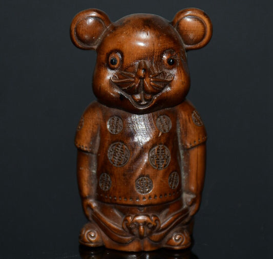 Chinese antique small leaf boxwood Mickey Mouse ornament