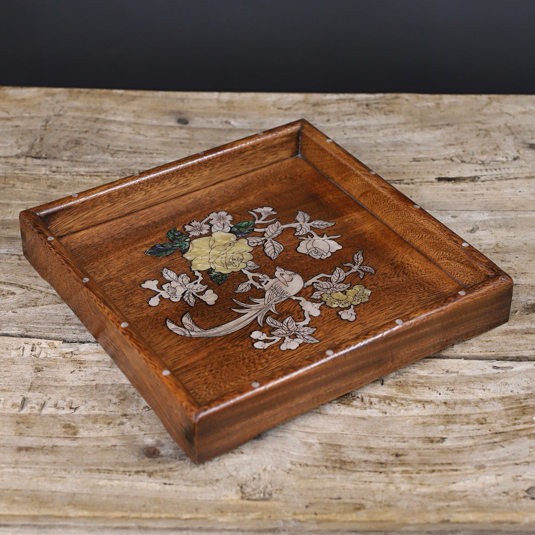 Chinese antique rosewood handmade carved tea plate