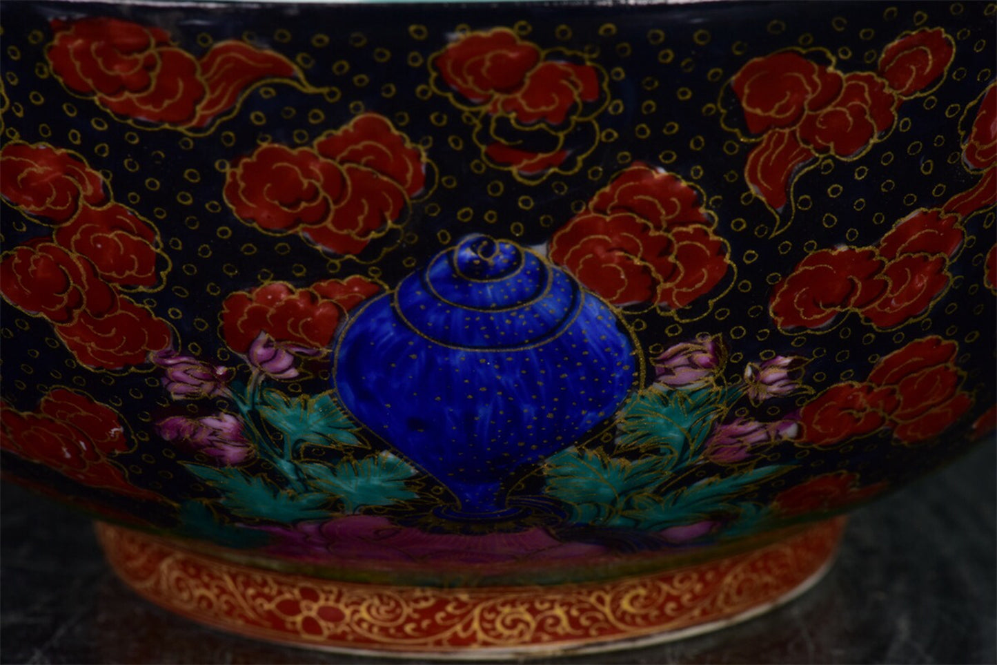 Chinese antique black gold glazed Tangka bowl