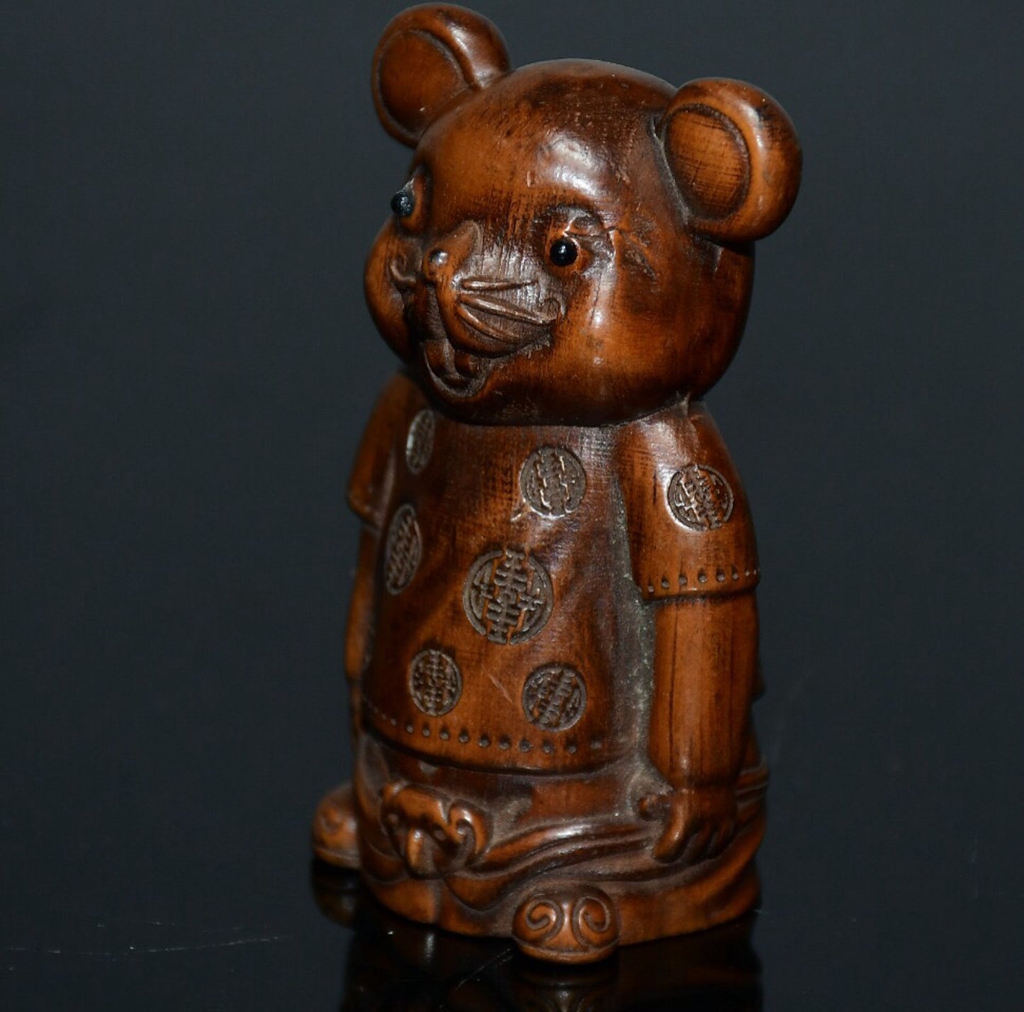 Chinese antique small leaf boxwood Mickey Mouse ornament