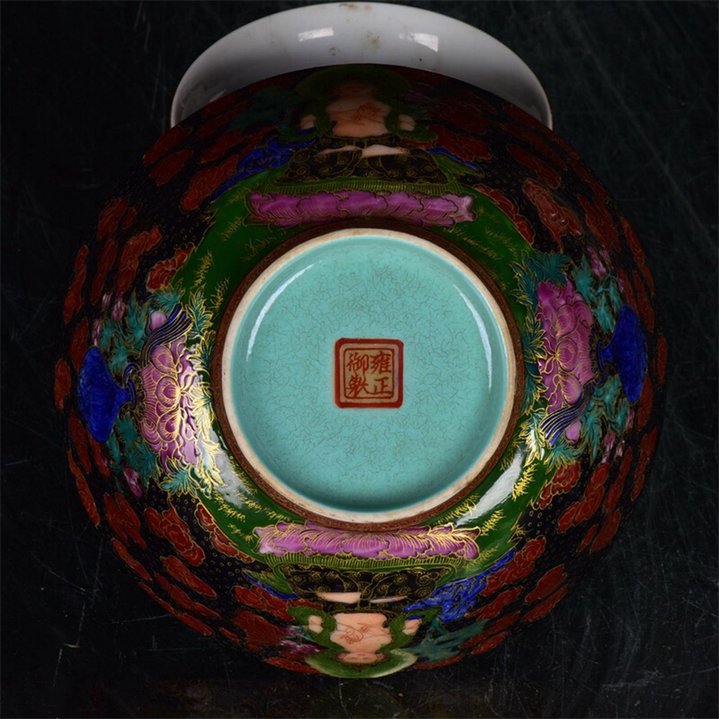 Chinese antique black gold glazed Tangka bowl