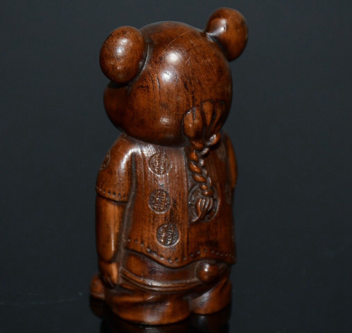 Chinese antique small leaf boxwood Mickey Mouse ornament