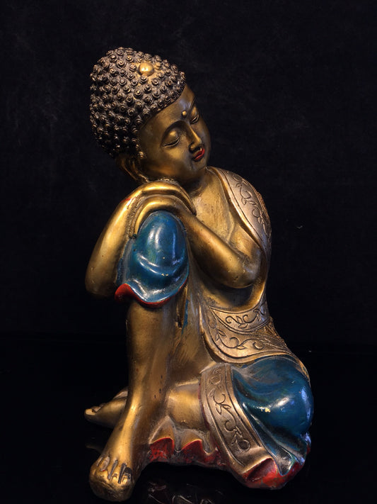 Chinese antique pure copper painted contemplative Buddha statue
