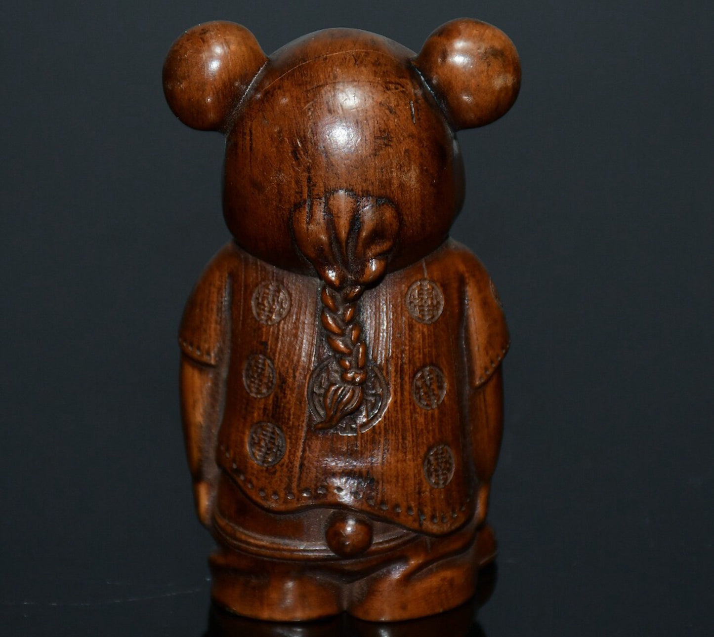Chinese antique small leaf boxwood Mickey Mouse ornament