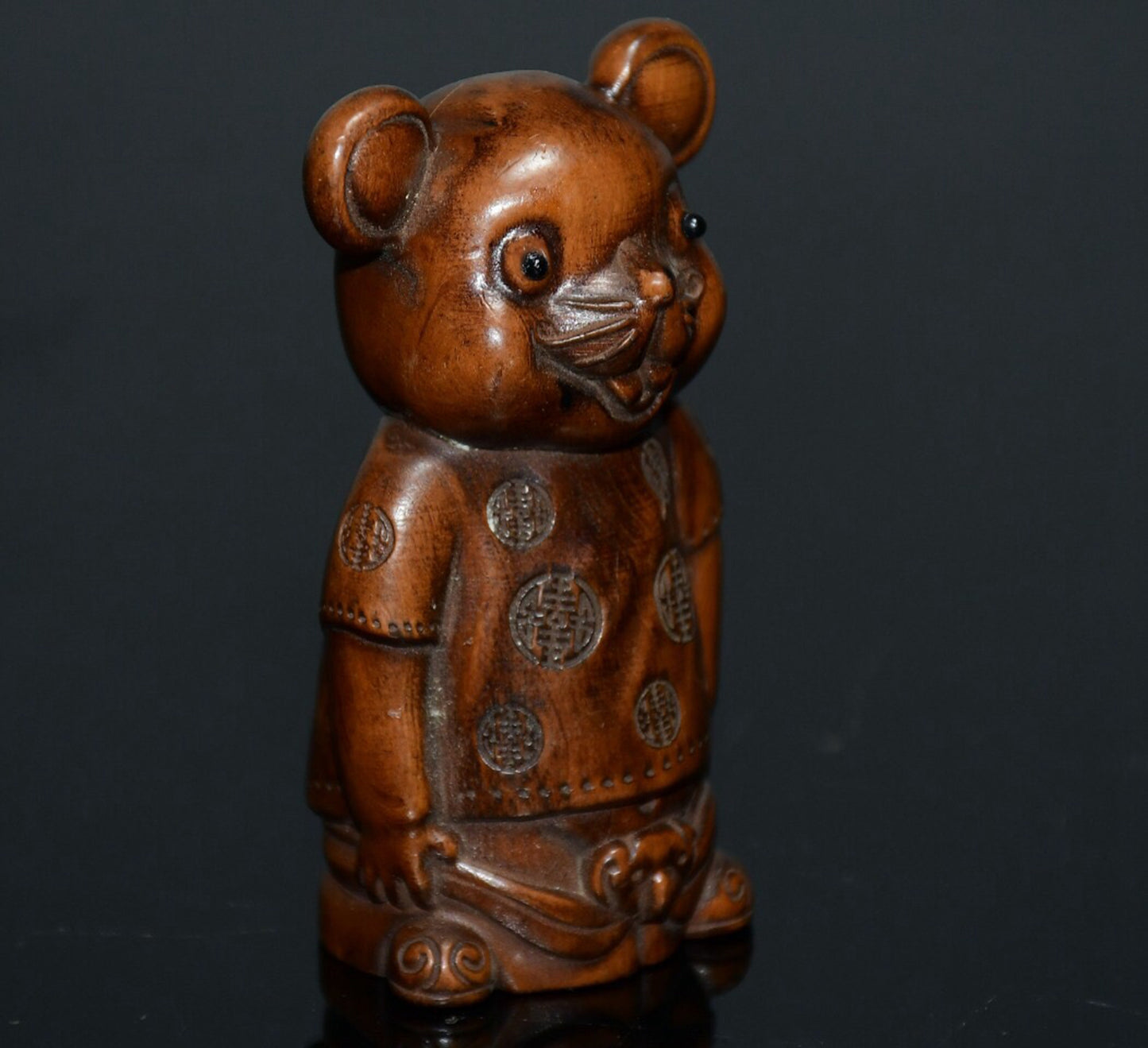 Chinese antique small leaf boxwood Mickey Mouse ornament