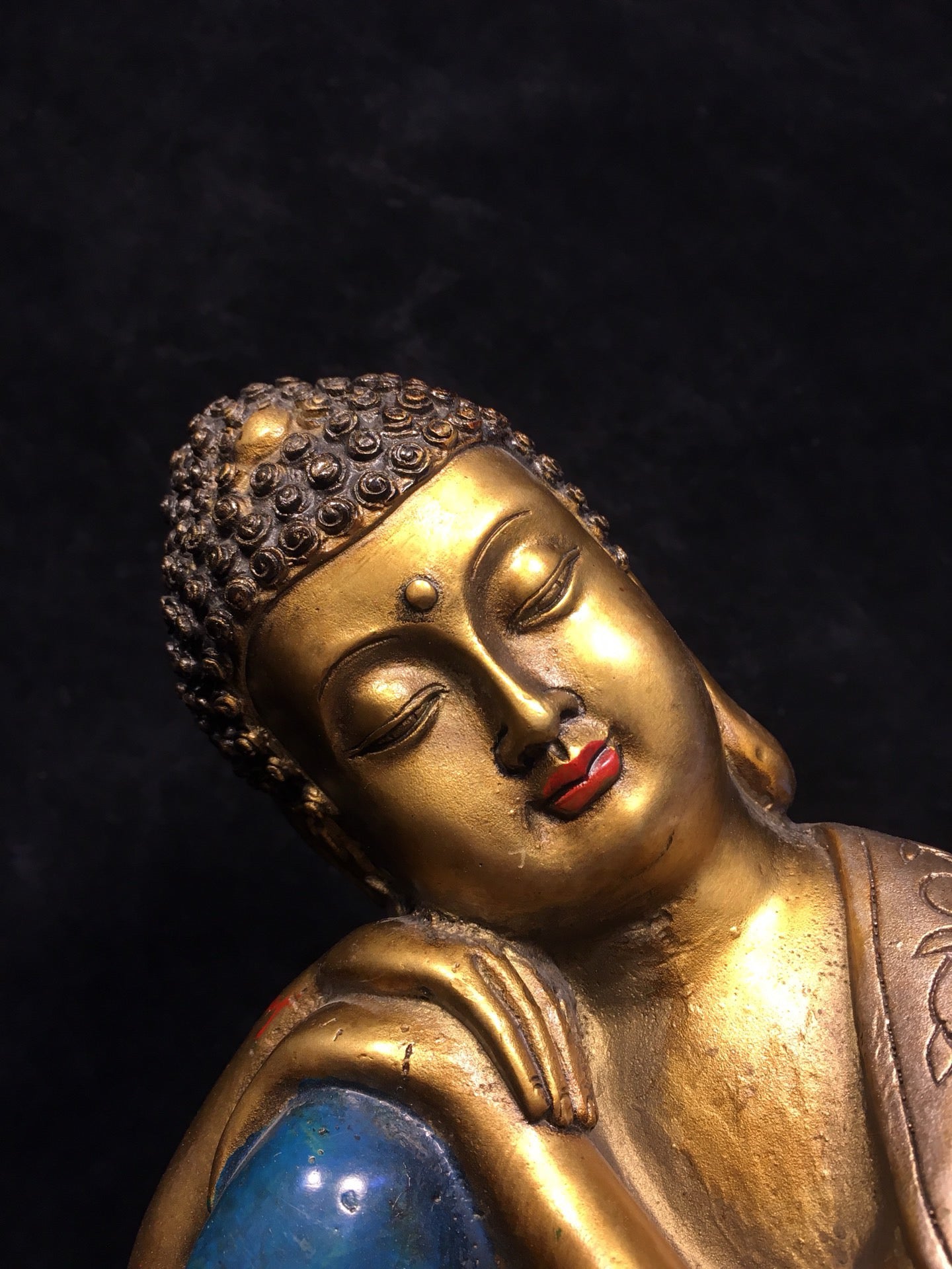 Chinese antique pure copper painted contemplative Buddha statue