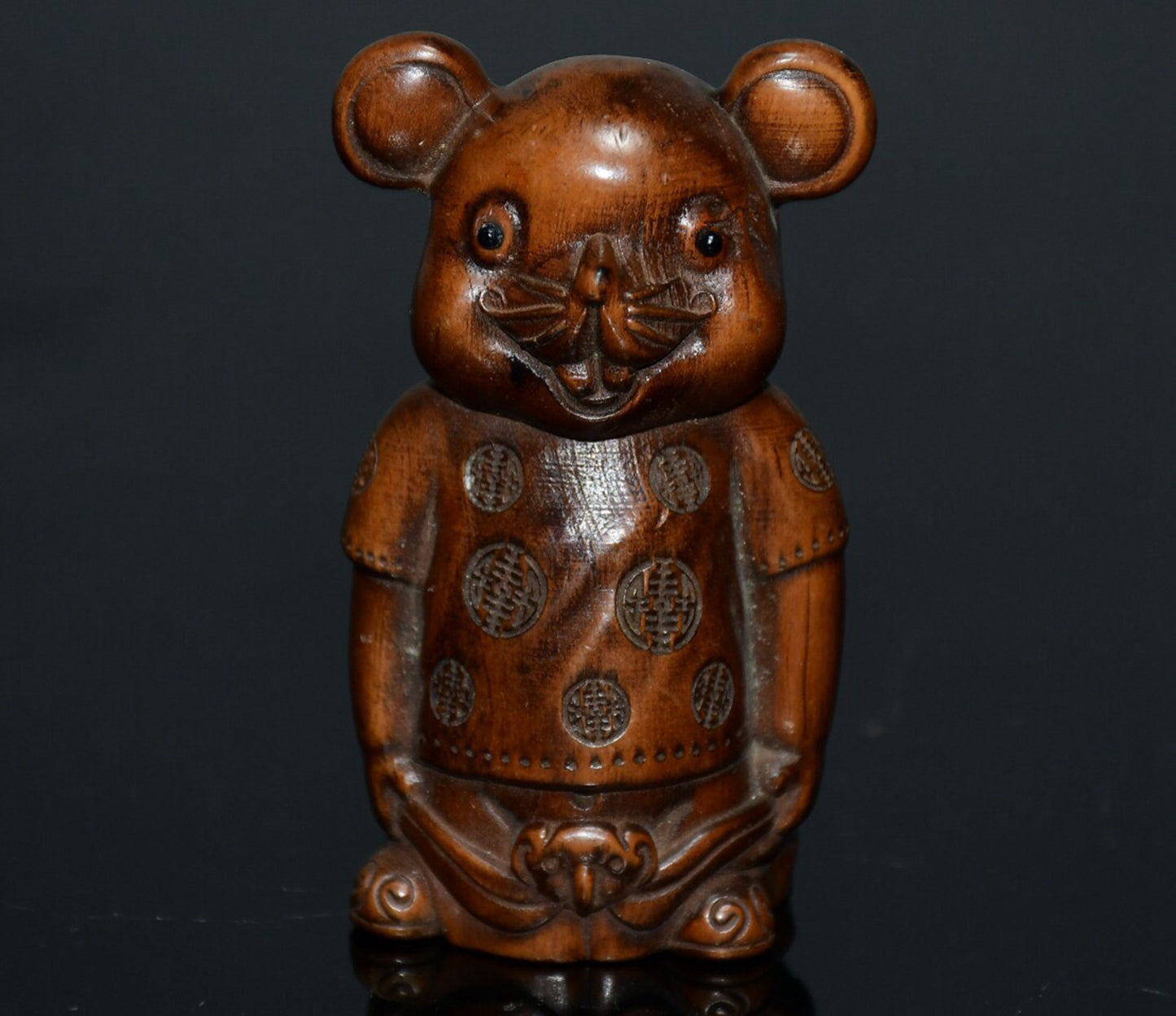 Chinese antique small leaf boxwood Mickey Mouse ornament