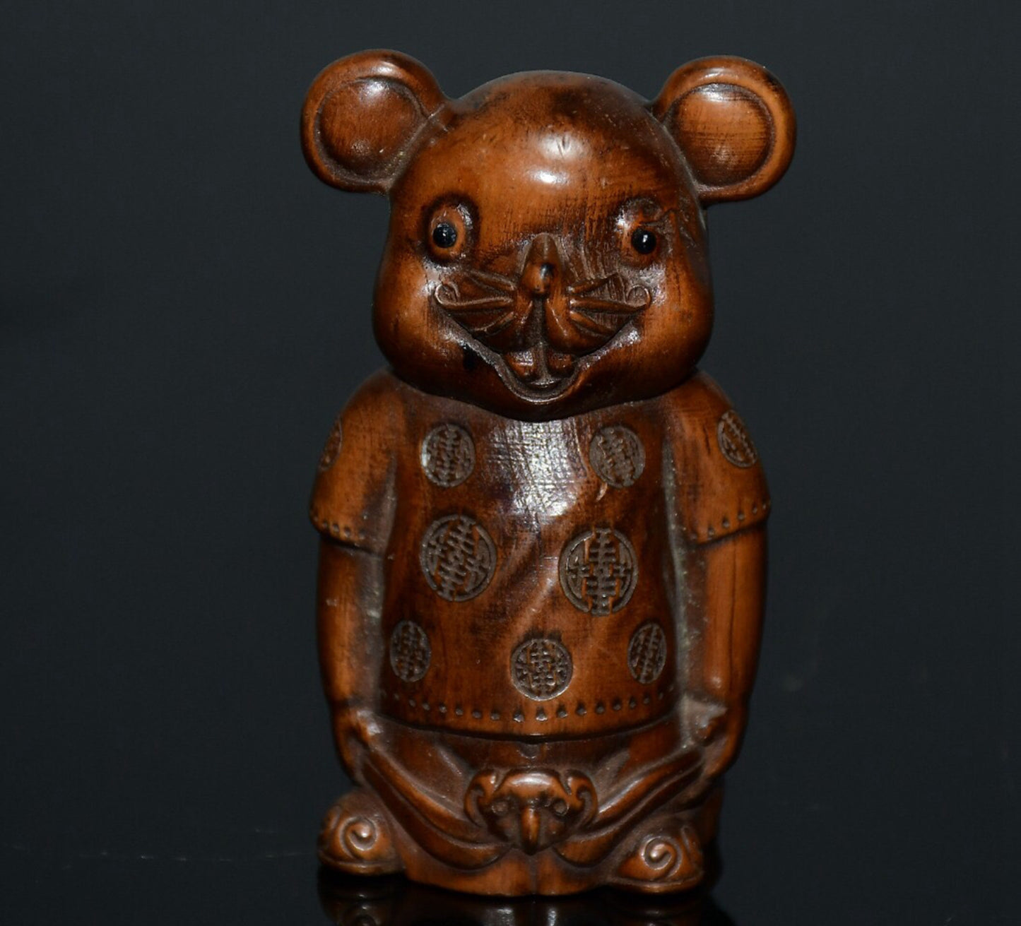 Chinese antique small leaf boxwood Mickey Mouse ornament