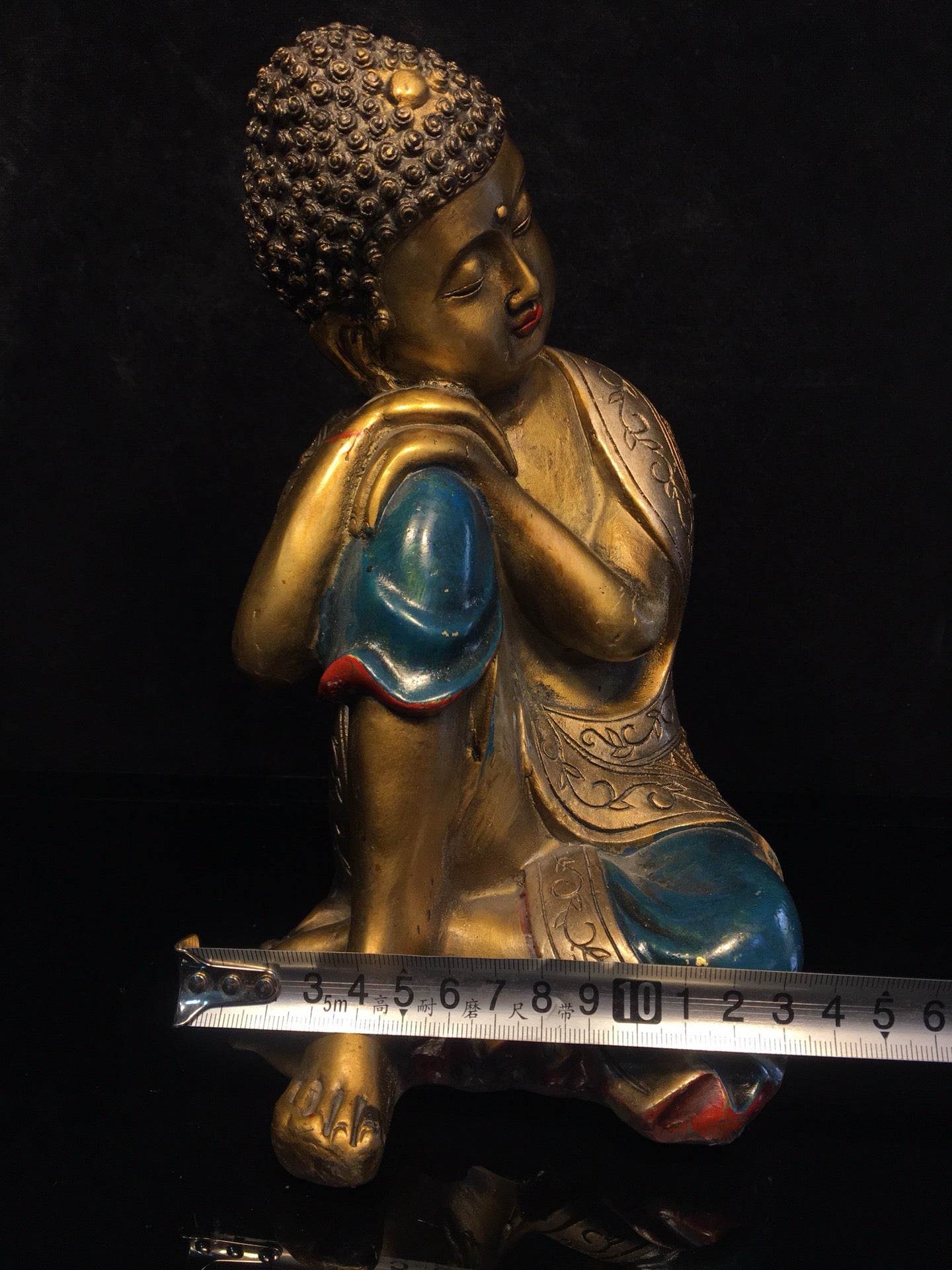 Chinese antique pure copper painted contemplative Buddha statue