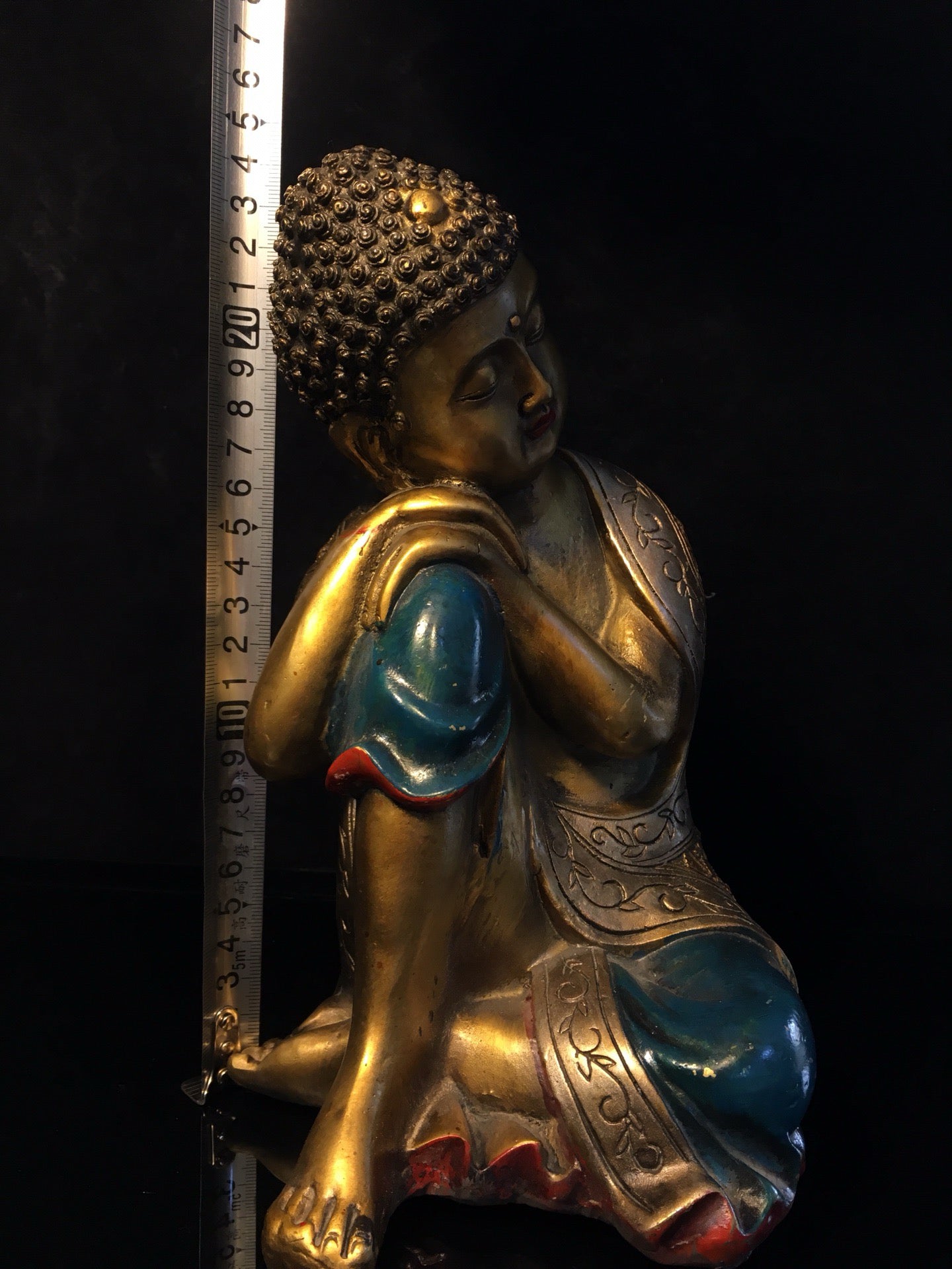 Chinese antique pure copper painted contemplative Buddha statue