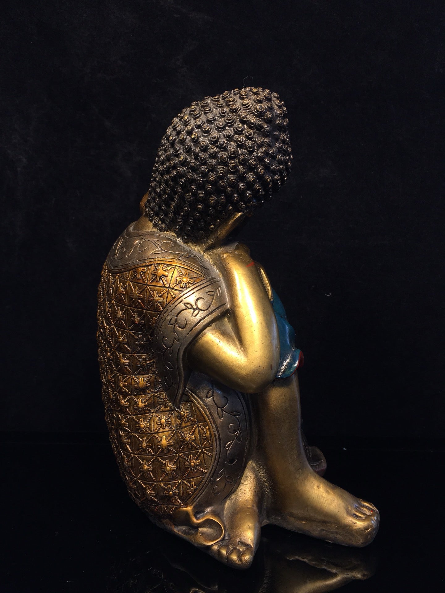 Chinese antique pure copper painted contemplative Buddha statue