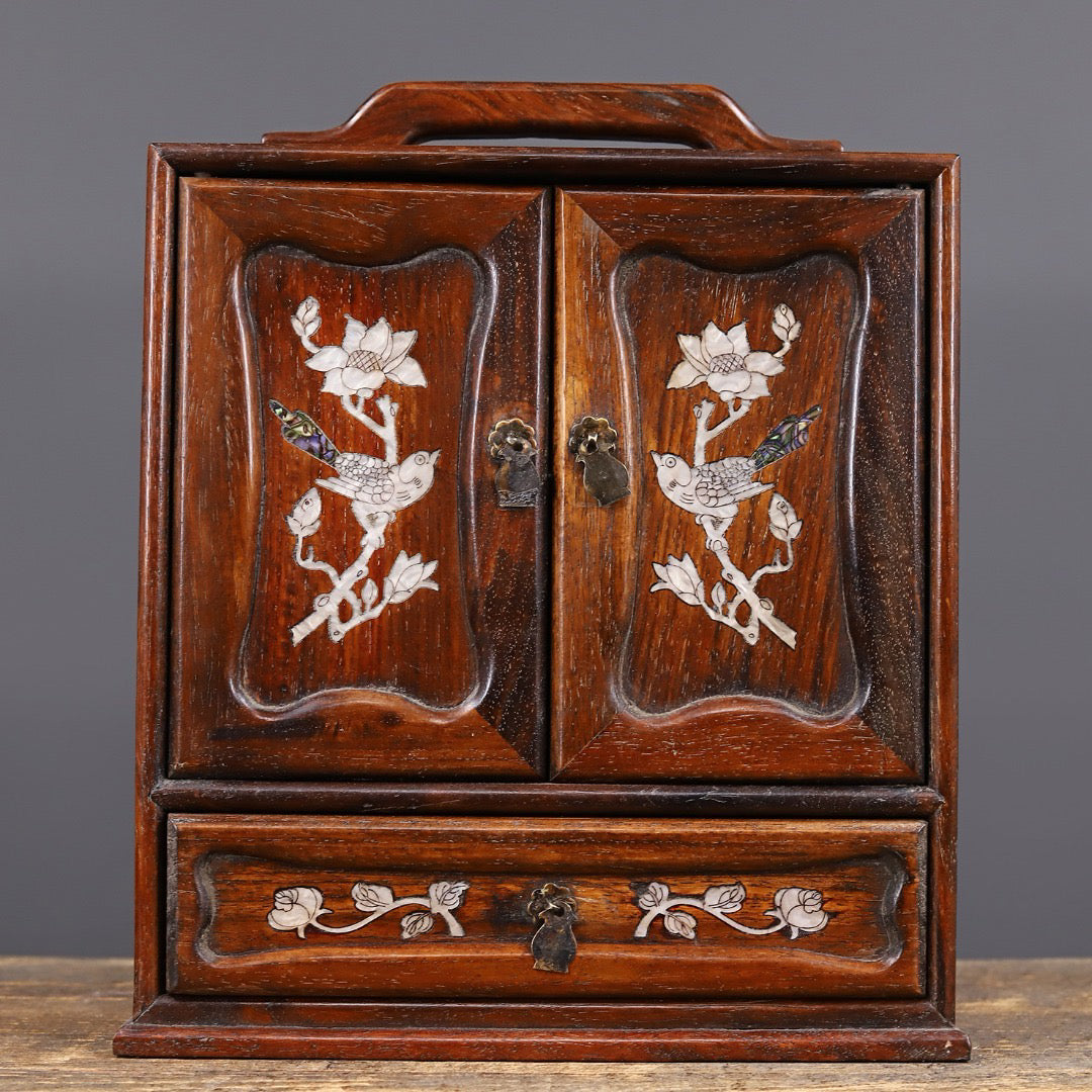 Chinese antique rosewood handmade carved suitcase