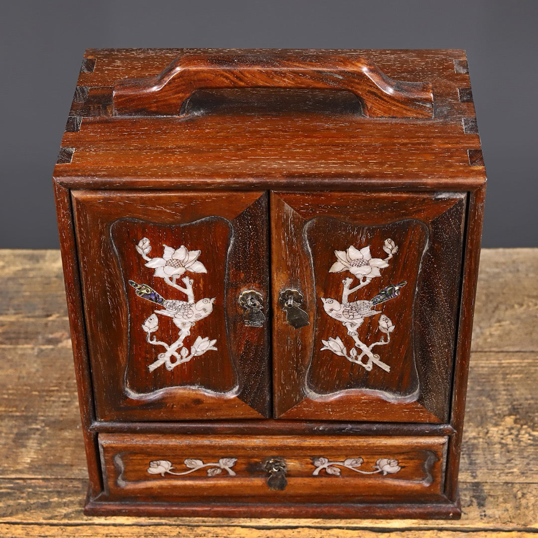 Chinese antique rosewood handmade carved suitcase