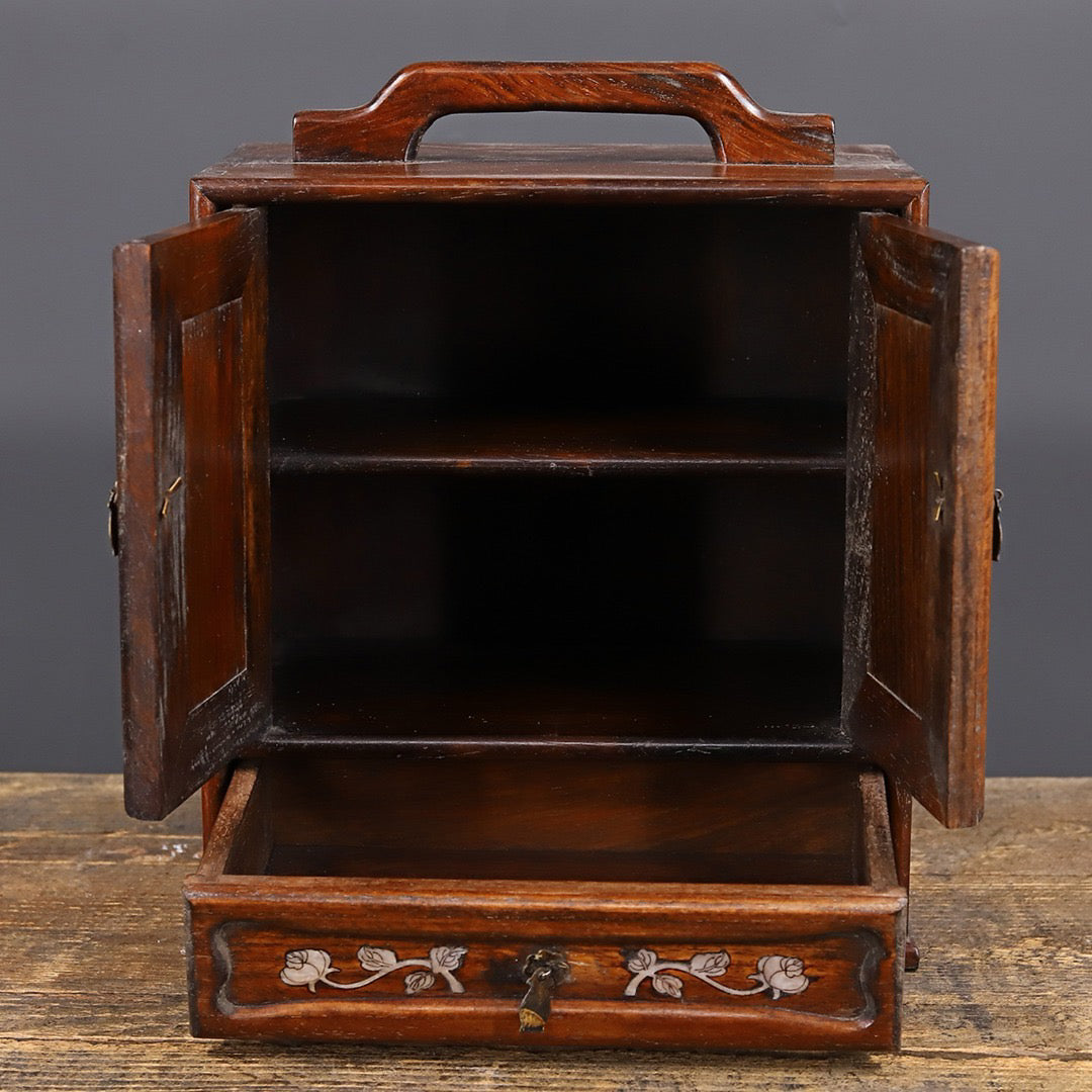 Chinese antique rosewood handmade carved suitcase