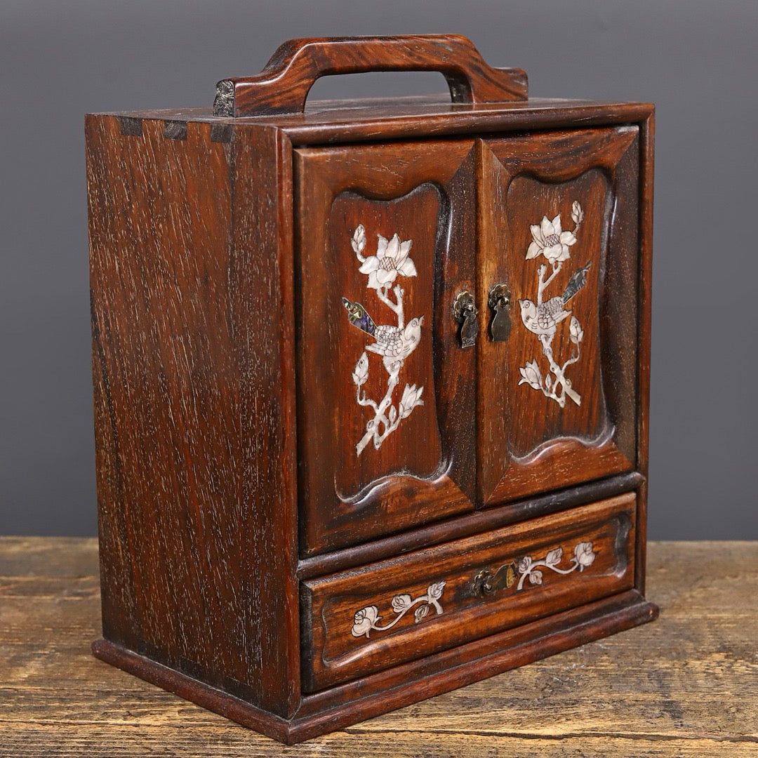 Chinese antique rosewood handmade carved suitcase