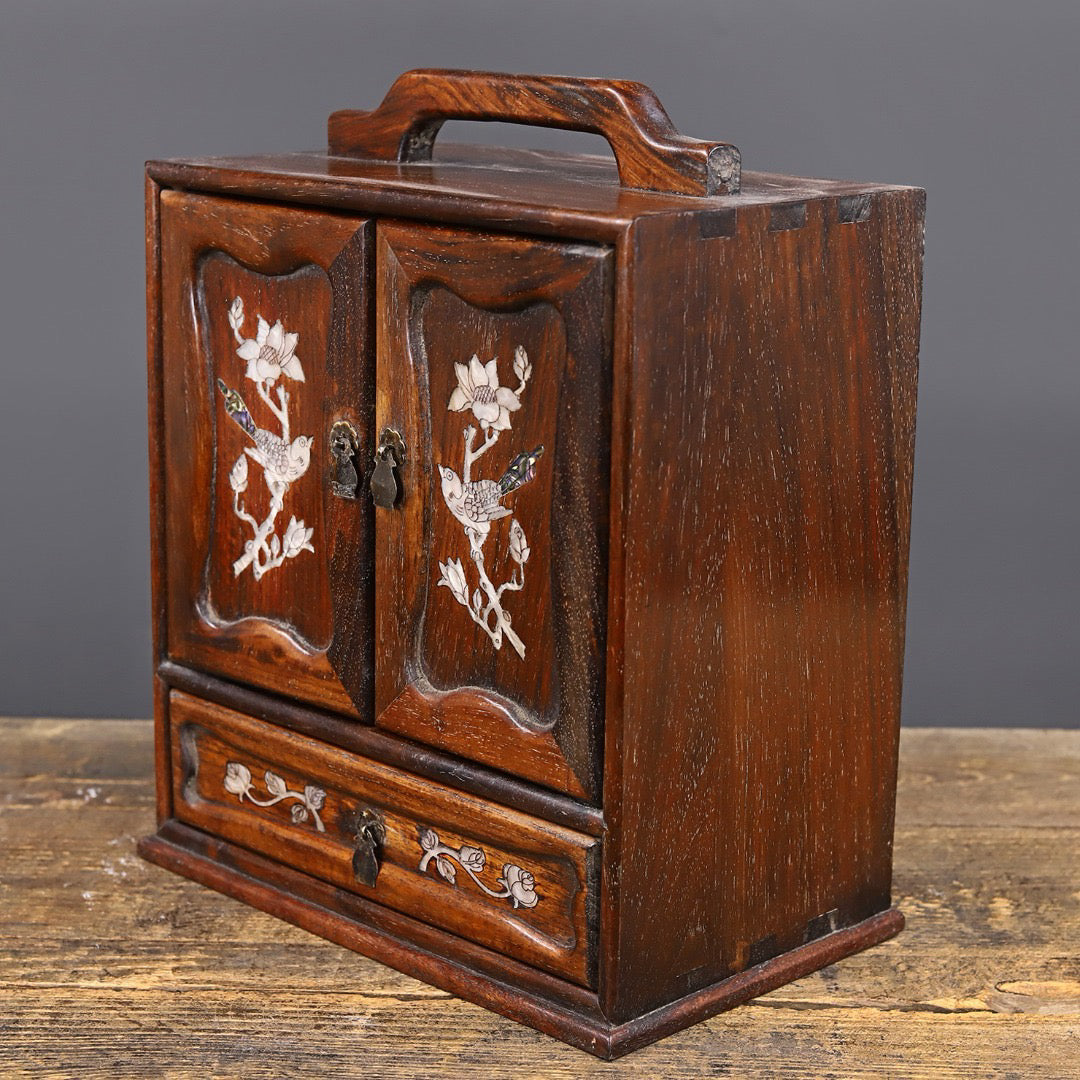 Chinese antique rosewood handmade carved suitcase