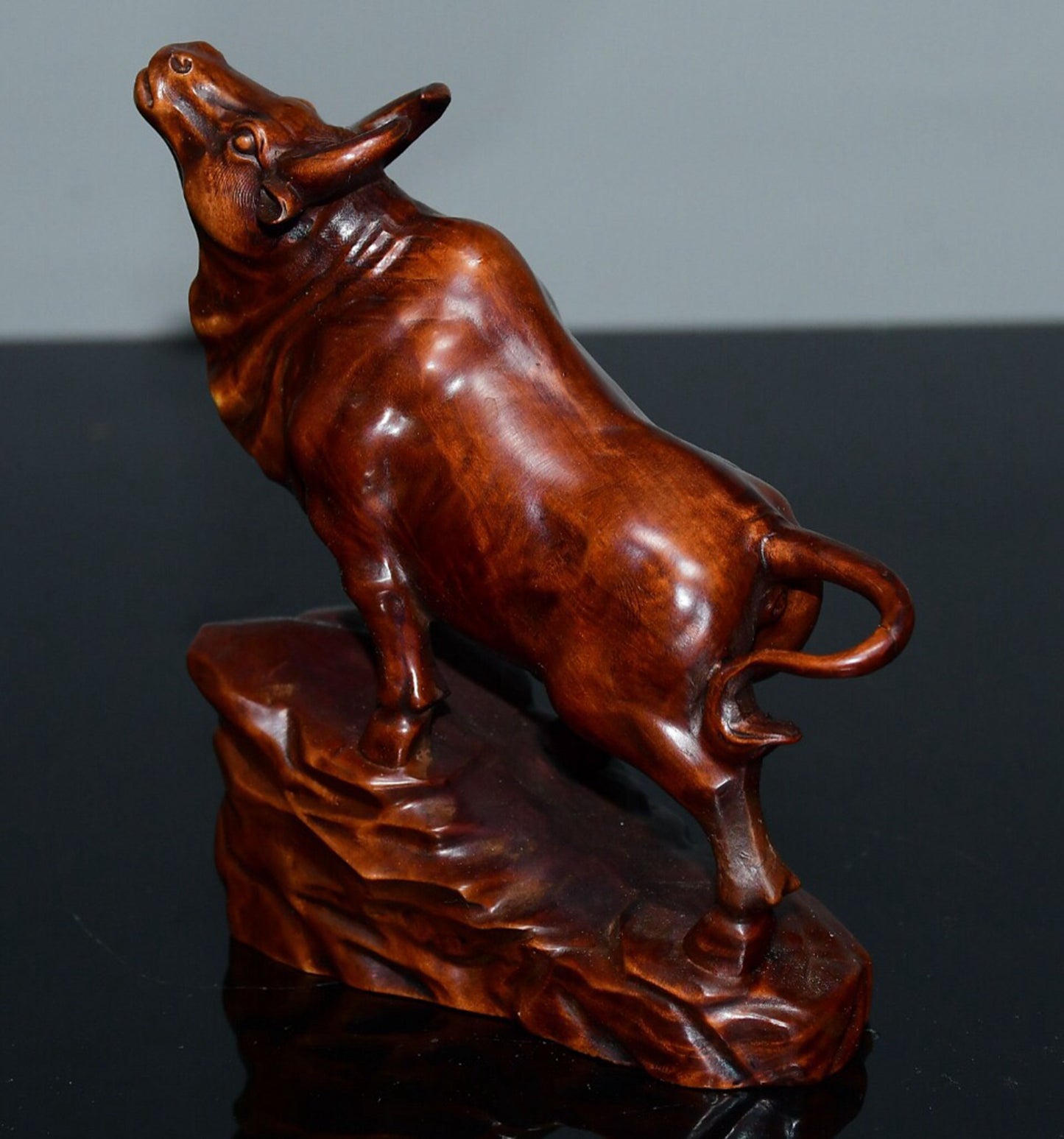 Chinese Antique Small Leaf boxwood Ox Qi Soaring Ornament