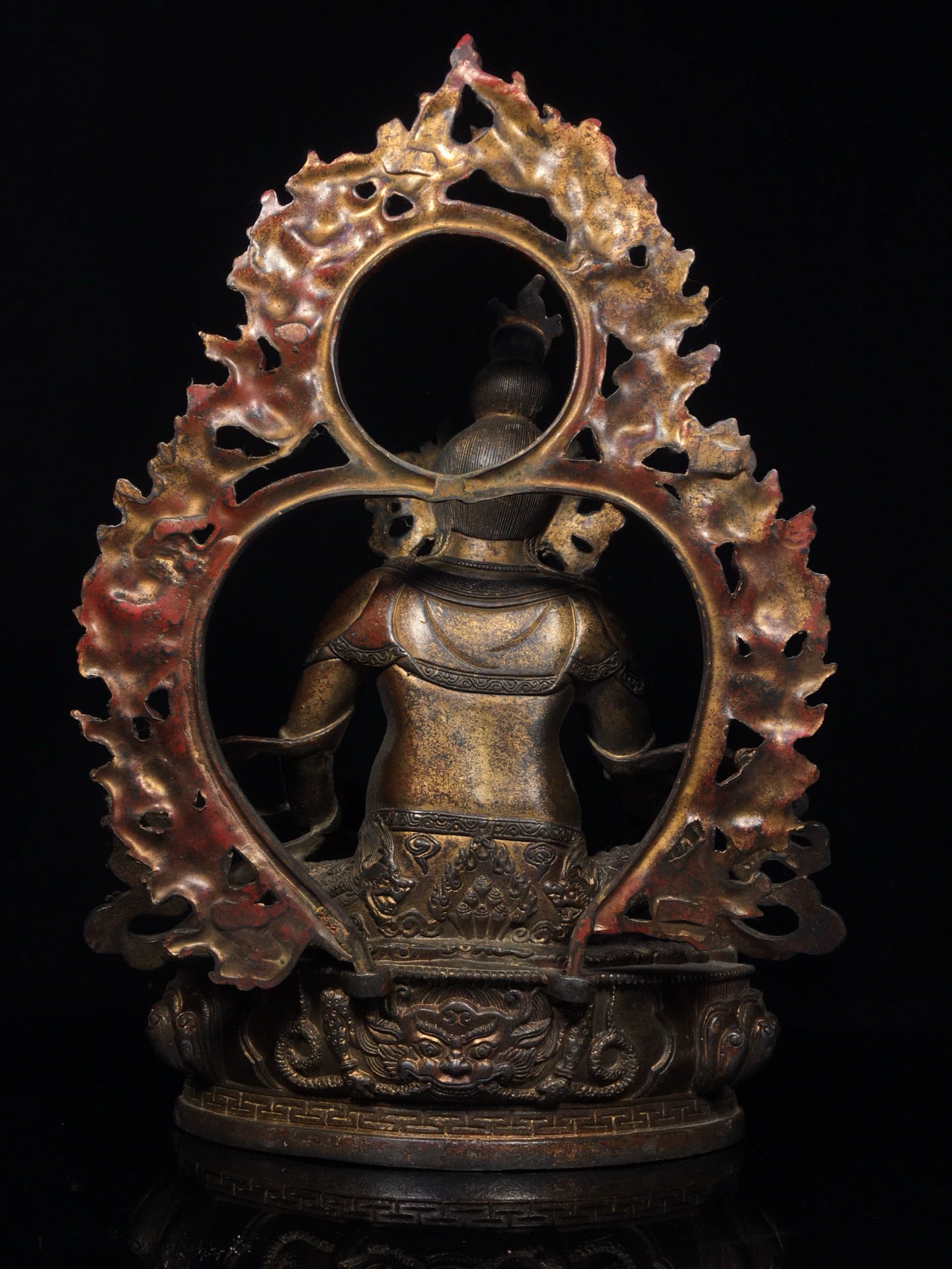 Chinese Antique Pure Copper Belt Backlit Yellow God of Wealth Buddha Statue