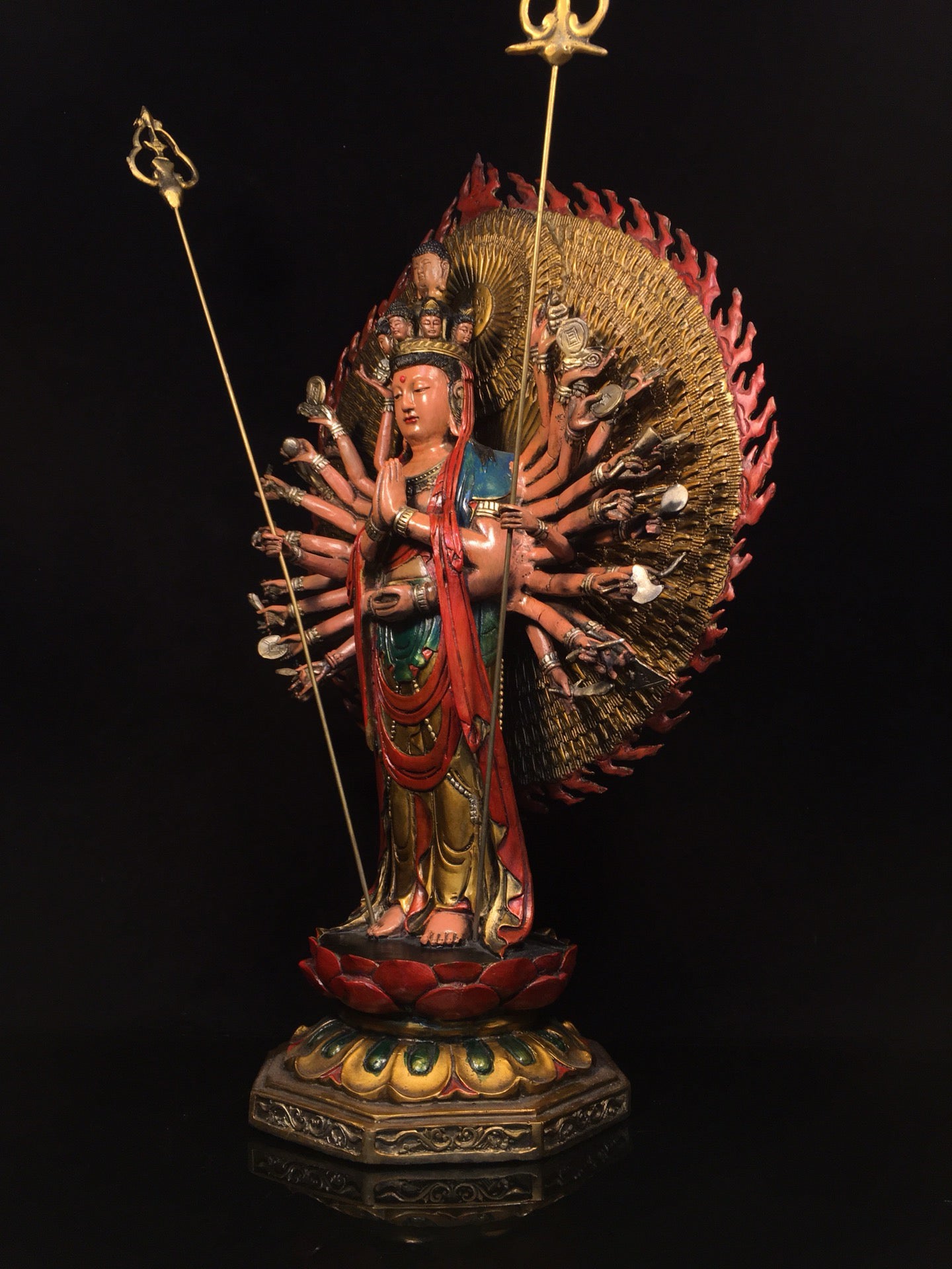 Chinese antique pure copper painted Thousand Handed Avalokitesvara Buddha statue
