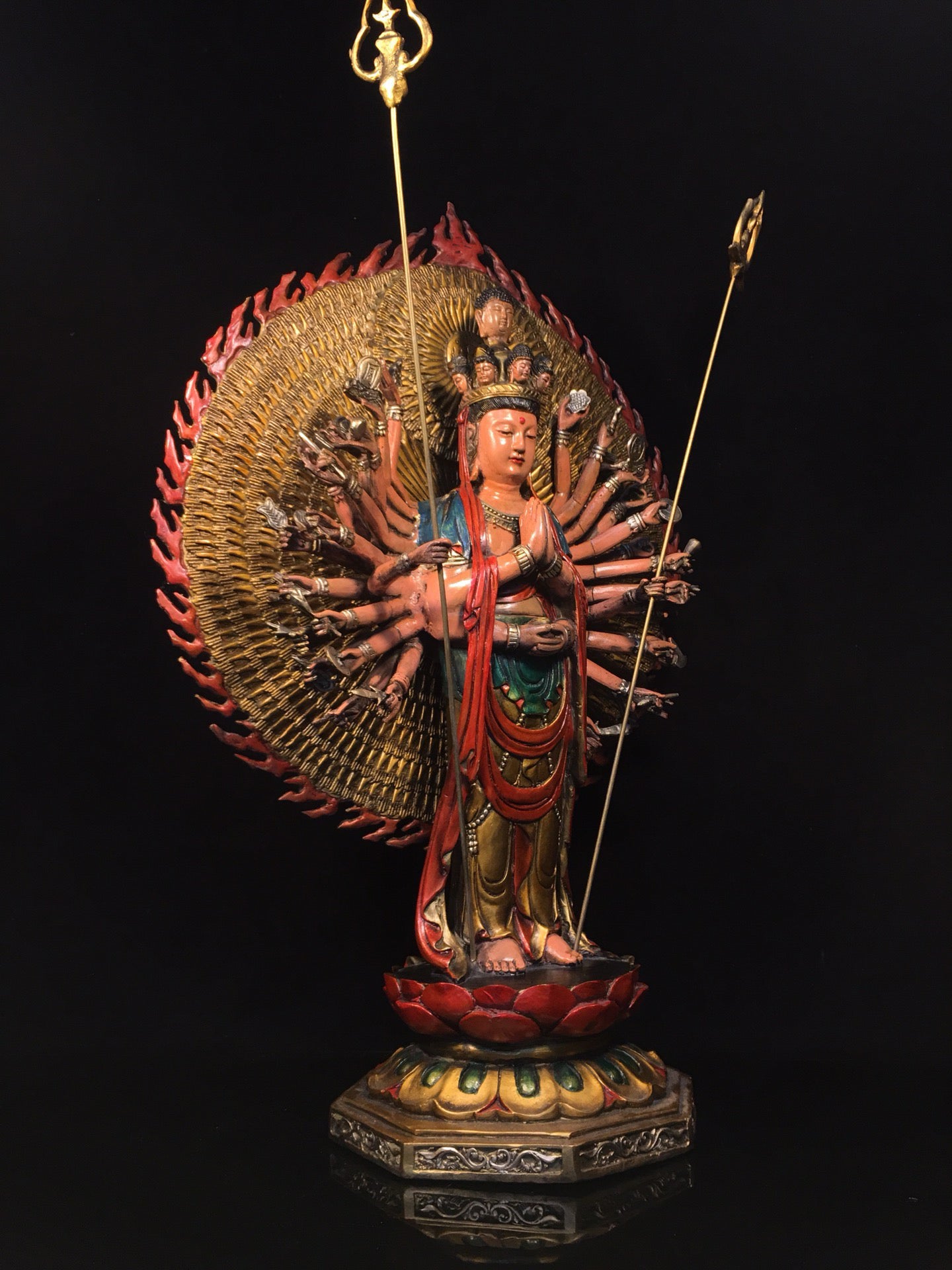 Chinese antique pure copper painted Thousand Handed Avalokitesvara Buddha statue