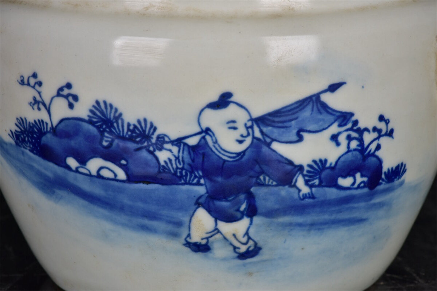 Chinese antique blue and white figure story pattern four series Congee jar lid