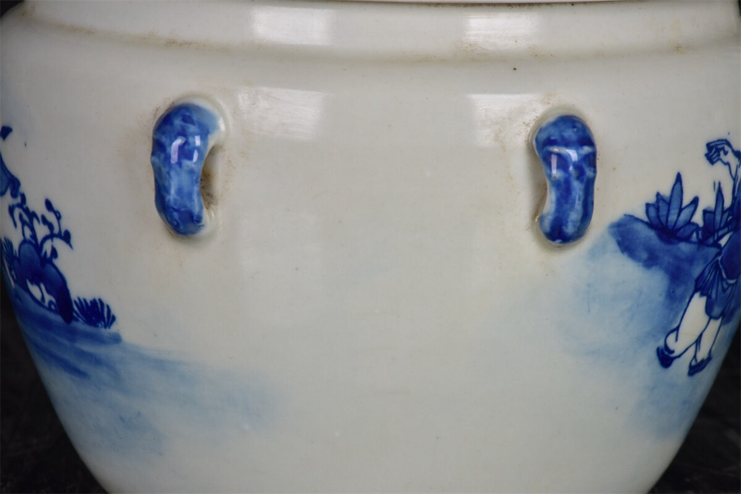 Chinese antique blue and white figure story pattern four series Congee jar lid