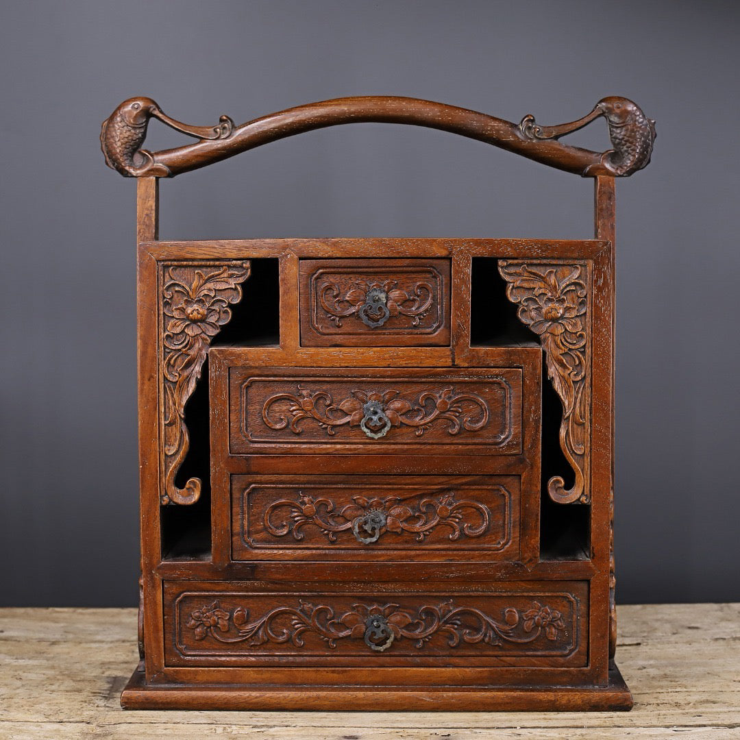 Chinese antique rosewood handmade carved beam box