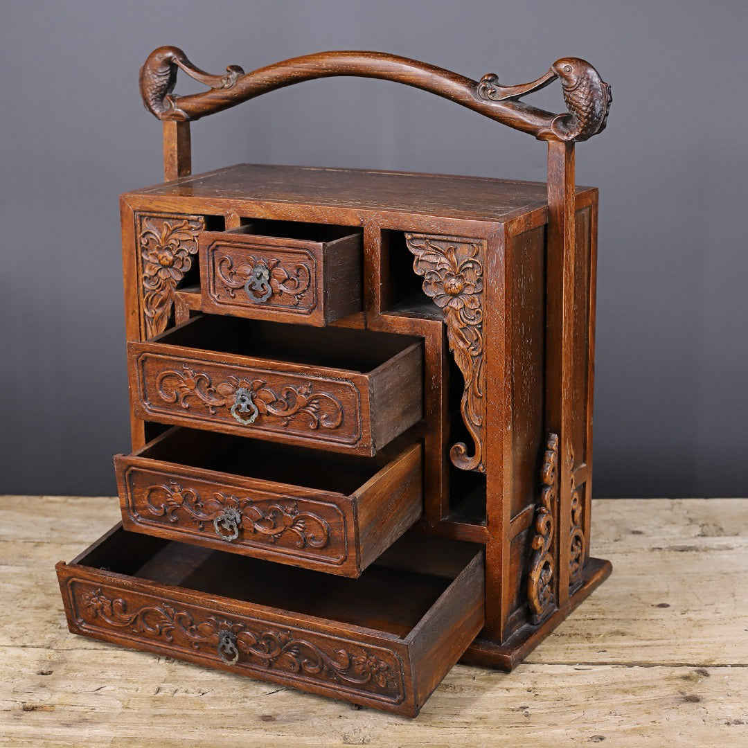 Chinese antique rosewood handmade carved beam box