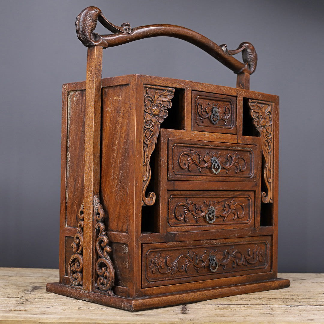Chinese antique rosewood handmade carved beam box
